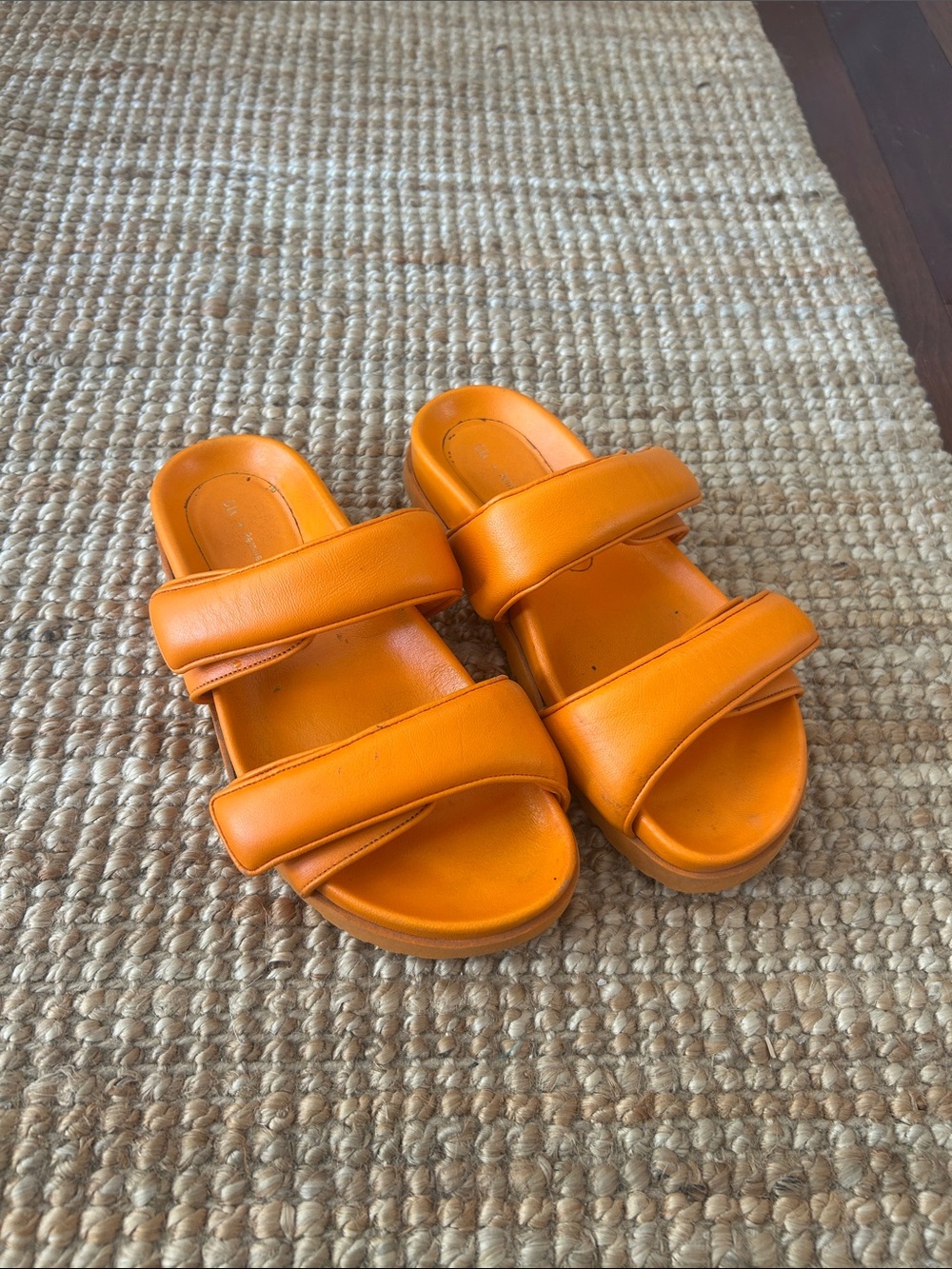 GIA x Pernille Teisbaek Bright Orange Double Strap Slide Sandals